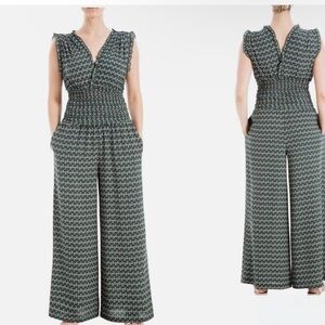 Max Studio womens V Neck Shirred Waist Jumpsuit